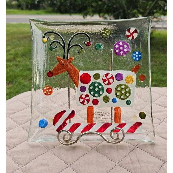 Hand Blown Art Glass Reindeer Plate 2009 Lori Siebert For Silvestri By Demdaco - Picture 1 of 8
